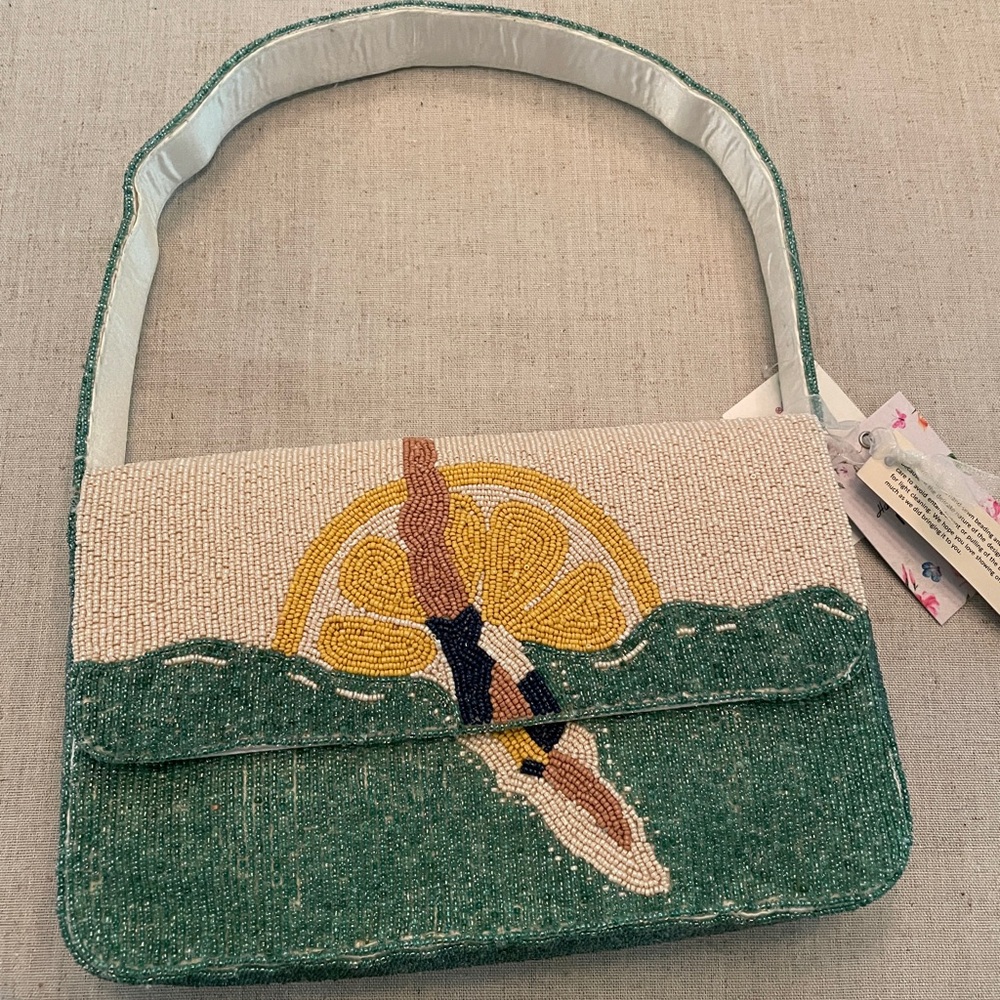 Beaded Lemon Swimmer Diver Sequin Viral Statement Bag TJMaxx Handcrafted NWT